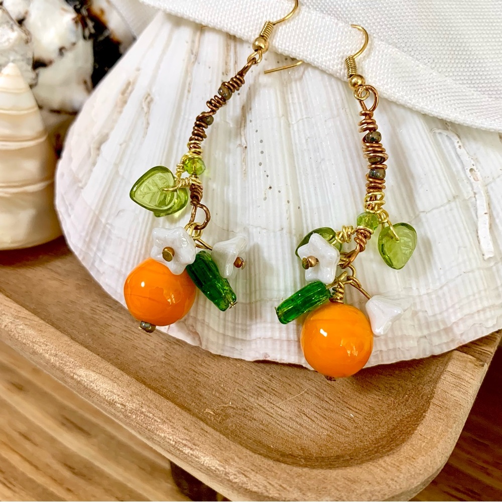 Orange Blossom Artisan Glass Earrings - Picture 6 of 8